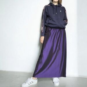 Vintage 80s Ann Taylor Purple Satin Maxi Skirt | A-Line Formal Evening Skirt